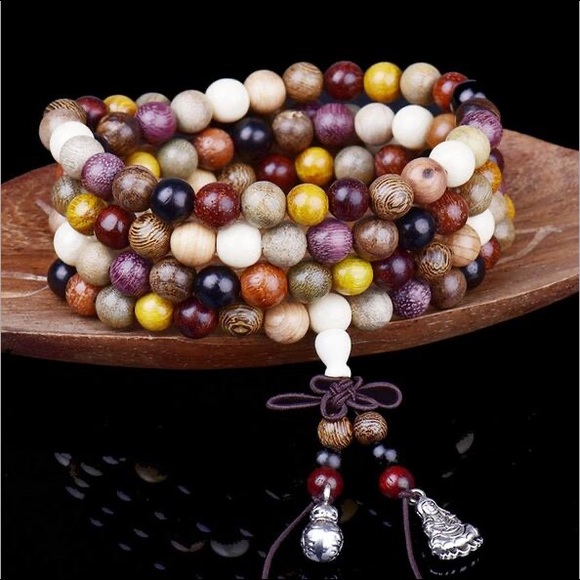 Earth Art hand crafted artisan Jewelry - Mixed color sandalwood Meditation Mala